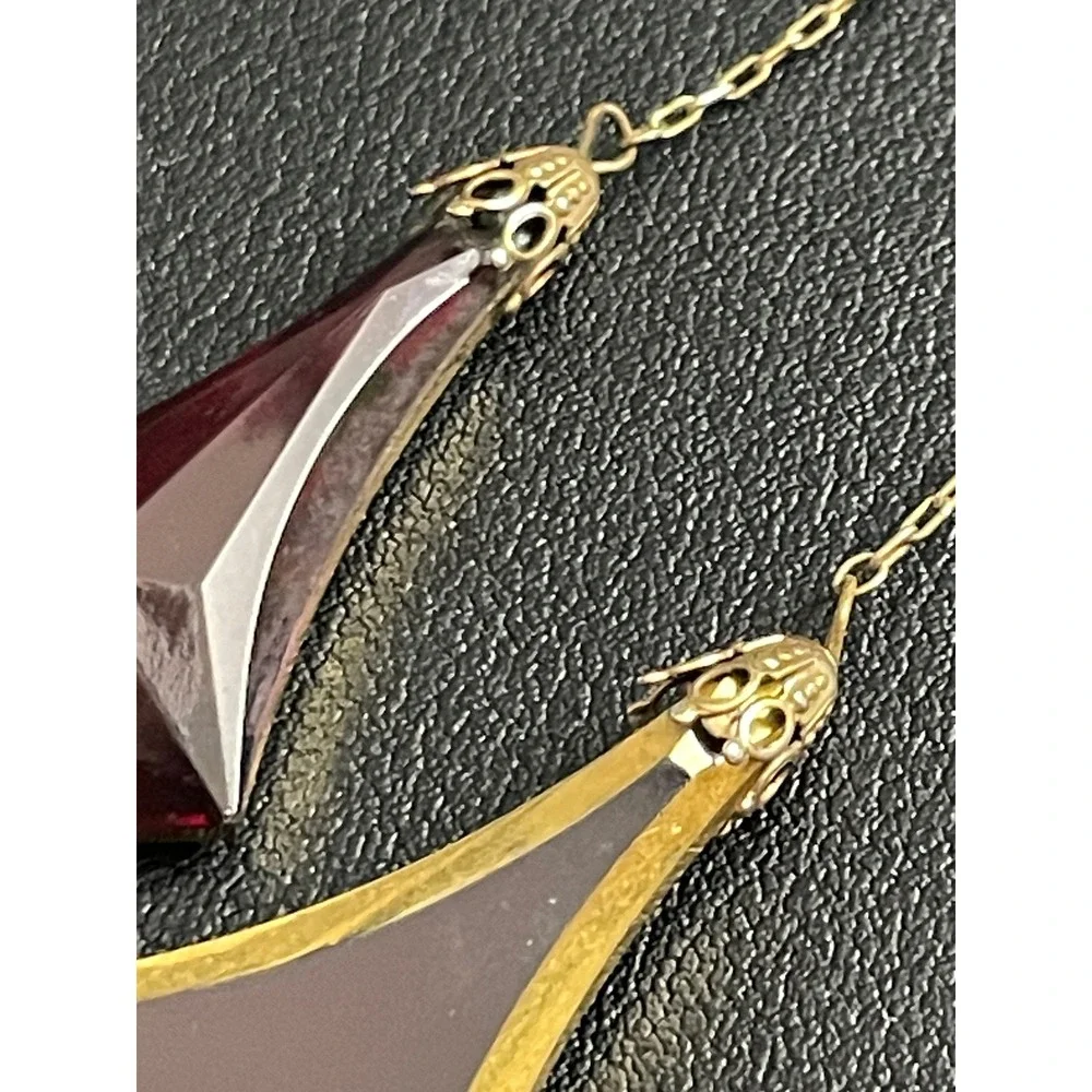 Vintage MCM Earrings Red Faceted Glass Dangle Drop Screw Backs - Picture 12 of 14